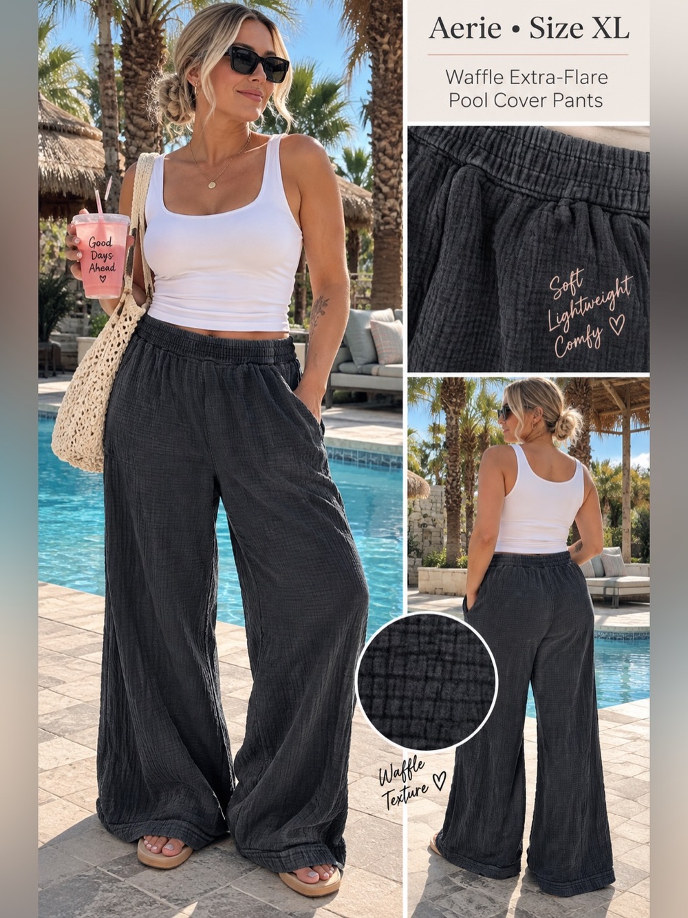 aerie waffle pant black size XL